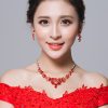 Bridal jewelry, red necklace, earrings, three sets of toast, clothing accessories wholesale
