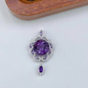 Spring New S925 Silver Platinum-plated Inlaid Amethyst Pendant