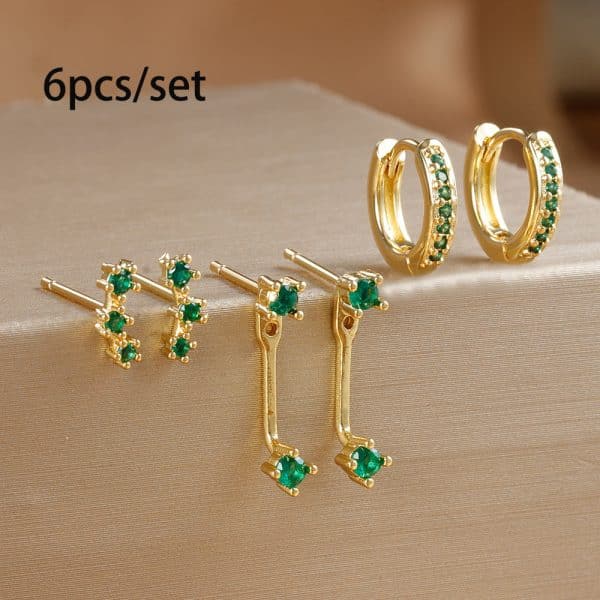Women's Inlaid Zircon 18K Gold Plating 6-piece Set Trendy Earrings