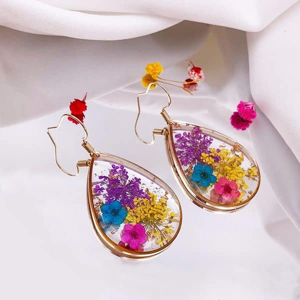 Drop-shaped Natural Dried Flower Earrings Ins