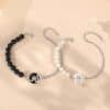 925 Sterling Silver New Chinese Obsidian Pearl Bracelet Safe Buckle Love Old Bracelet
