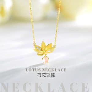Pink Crystal Necklace Women's Sterling Silver Lotus