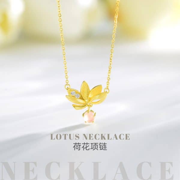 Pink Crystal Necklace Women's Sterling Silver Lotus