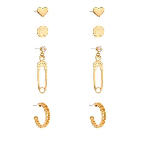 Classic Earring Set Combination Heart Shaped Round Stud Earrings Brooch Diamond Earrings