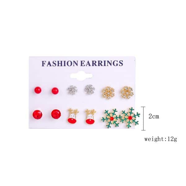 Christmas Stud Earrings Diamond Snowflake Set
