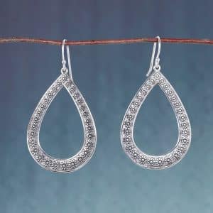 Women's Fashion Silver Engraved Floral Drop Earrings