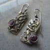 Vintage Carved Geometric Square Water Drop Amethyst Earrings
