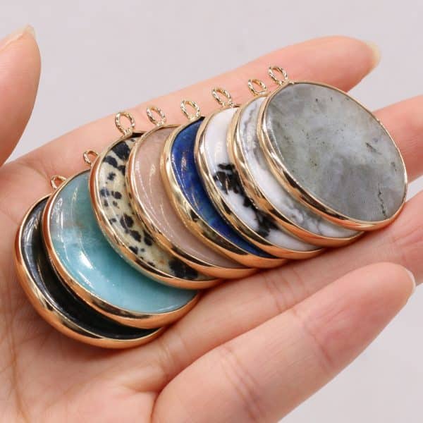 Natural Stone Gem Amazonite Round Pendant Handmade Craft DIY
