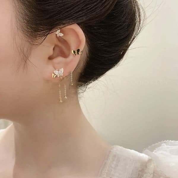 Silver Needle Micro-Set Asymmetric Butterfly Ear Cuff