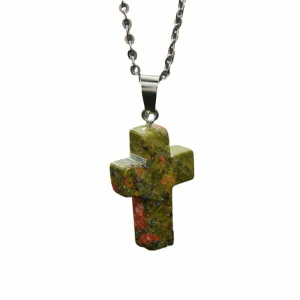 Natural Stone Agate Stone Cross Pendant Necklace