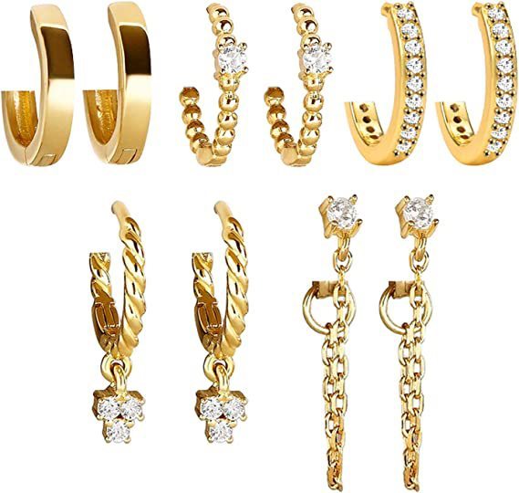 5 Pairs Gold And Silver Ring Earrings Set