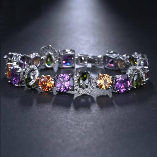 European And American Fashion Bracelet Colorful Crystals White Gold Plated Accessories