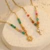 Titanium Steel Sun Cross Pendant Beaded Necklace