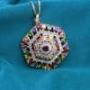 Hexagonal Design Color Zircon Pendant Necklace