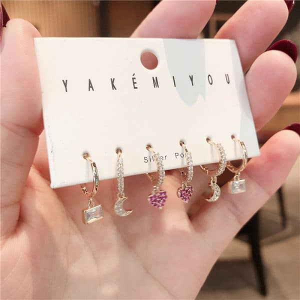 6-piece Set Of Cute Colorful Zirconium Small Love Crystal Multi-purpose