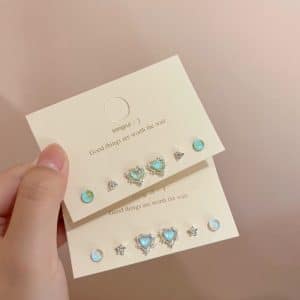 S925 Silver Needle Aurora Colorful Love Earnail Set