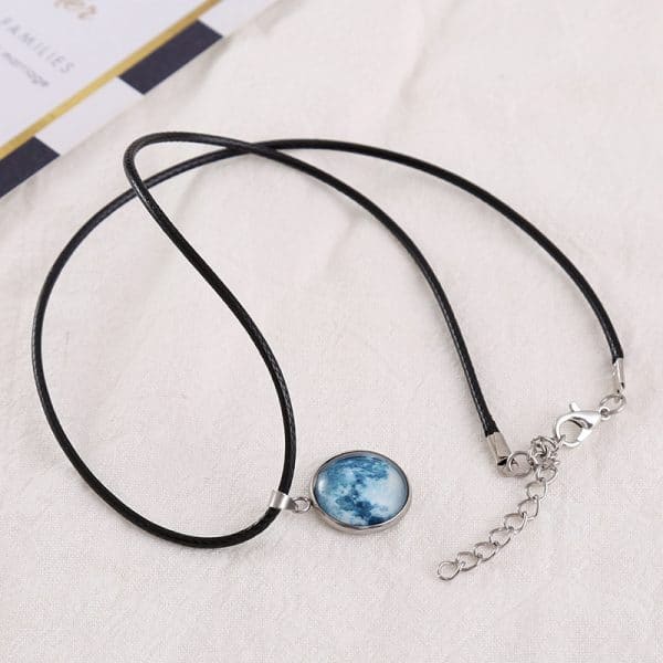 Time Stone Christmas Moon Night Sky Luminous Alloy Pendant Necklace
