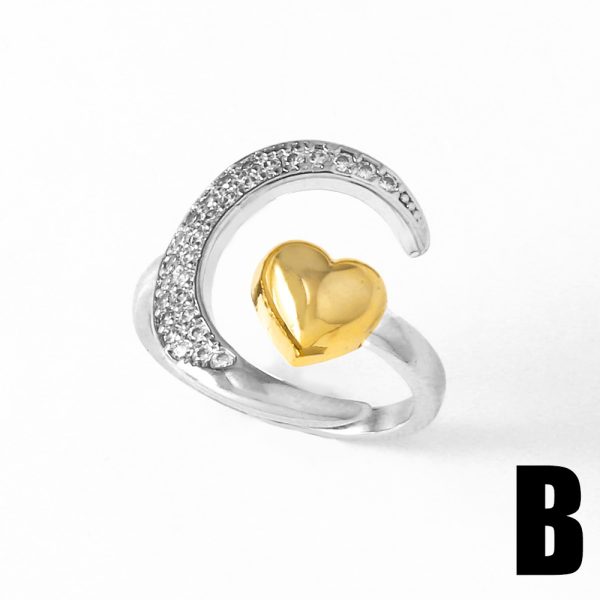 Two-tone Copper Plating 18K Gold Heart-shaped Open Ring