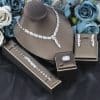 Bridal Wedding Dinner Jewelry Suit Fashion Rose Zircon Necklace Earrings Four-piece Set