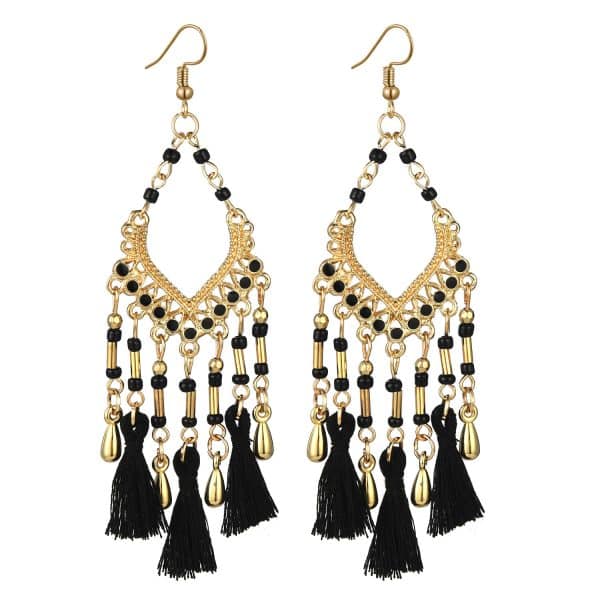 Bohemian Hollow Drop Oil Bead Long Earrings