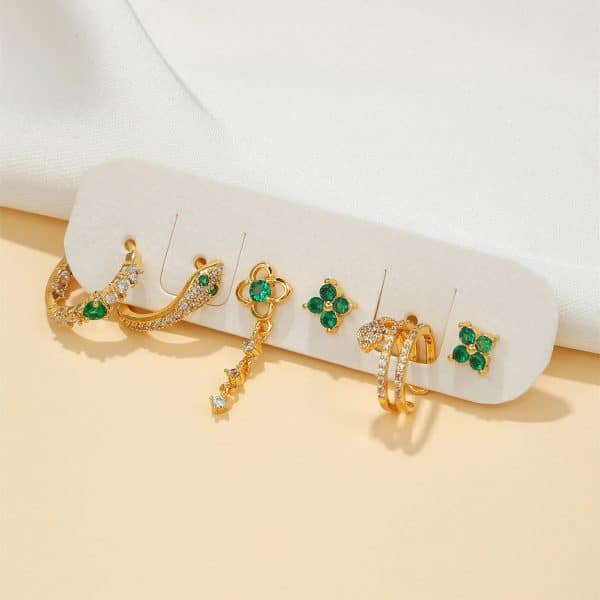 High-end Summer New Green Zircon Earrings Set