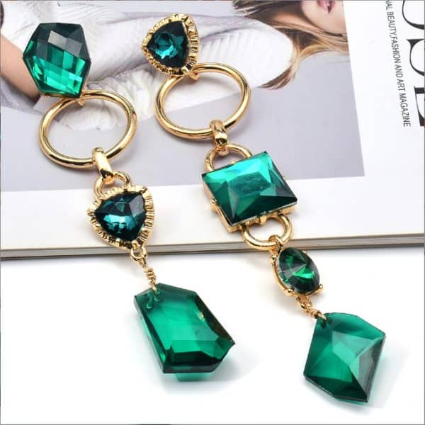 Asymmetric Long Drop-shaped Rhinestone Earrings