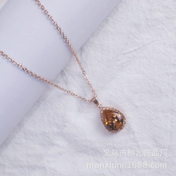 Water Drop Rose Gold Rhinestone Elegant Pink Color Necklace