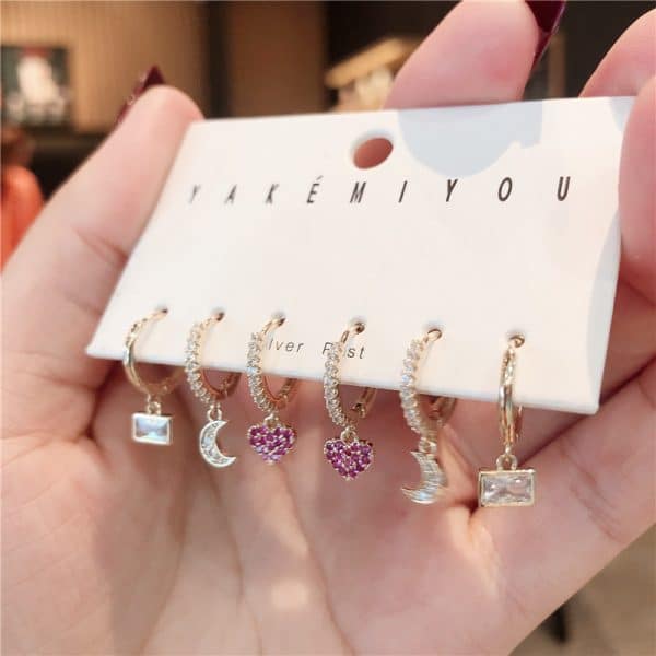 6-piece Set Of Cute Colorful Zirconium Small Love Crystal Multi-purpose