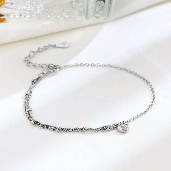 Simple S925 Sterling Silver All-match Heart Double-layer Bracelet