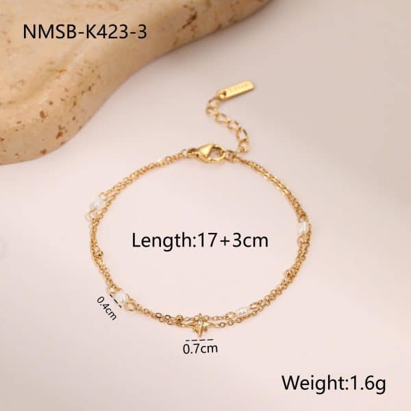 Double-layer Six-pointed Star Rhinestone Pearl Stainless Steel Necklace 18K Gold Plating Ins Design Sense