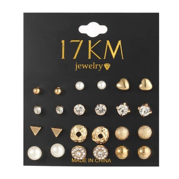 Set Of 9 Pairs Of Earrings With Zircon