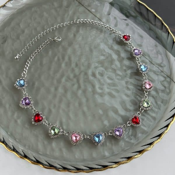 Women's Colorful Diamond-embedded Heart-shaped Clavicle Necklace
