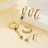 Geometric Water Drop Ink Blue Zircon Earrings 7-piece Set