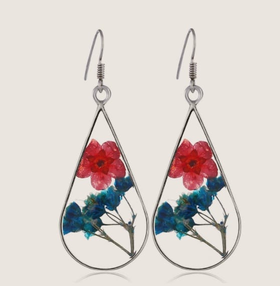 Double Sided Water Drop Dry Flower Earrings