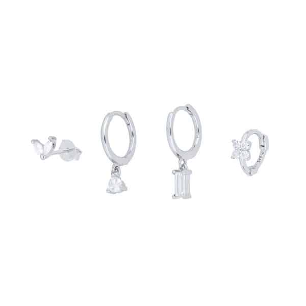 Geometric Horse Eye Flower Zircon Temperament Stacked Ear Accessories Set