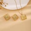 Geometric Leaves Texture Flower Love Heart Earrings And Necklace Set