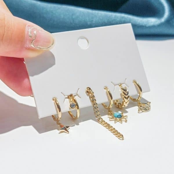 Planet Sun Earring Set Exaggerated Asymmetric