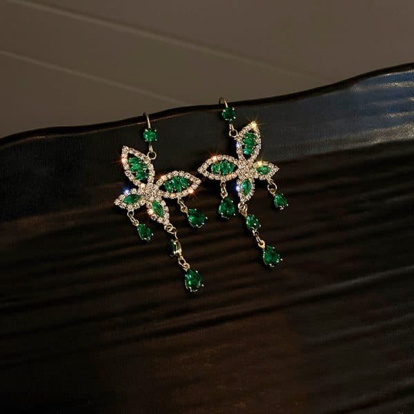 Emerald Drop Earrings S925 Silver Needle Pearl