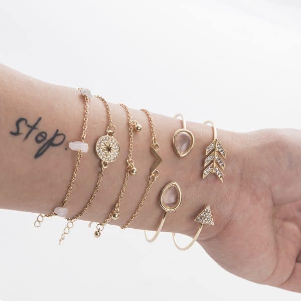 Broken Turquoise V-shaped Bracelet Six-piece Set