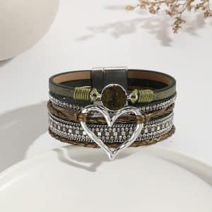 Leather Cord Bracelet Bohemian Multi-layer Rough Stone Love Jewelry For Girls