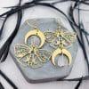 Women's Fashion Gold Plated Moth Moon Drop Earrings