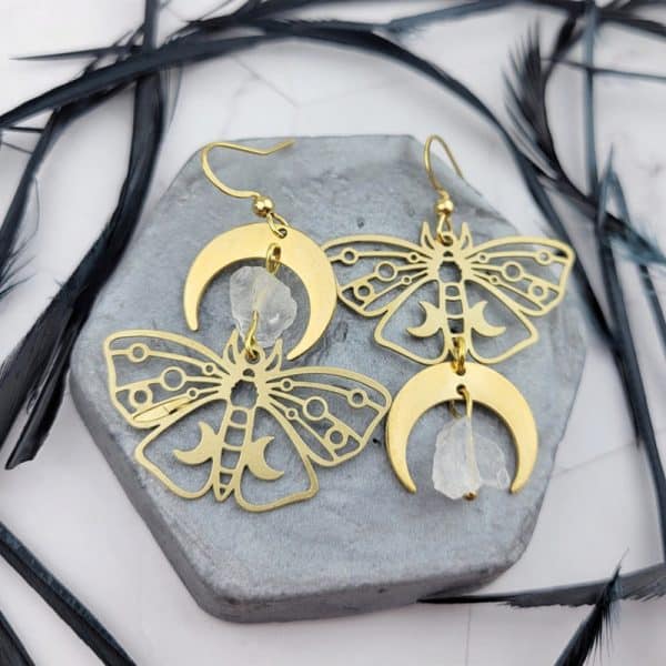 Women's Fashion Gold Plated Moth Moon Drop Earrings