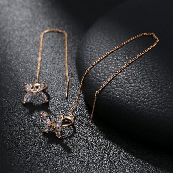 Cross Border Jewelry Personality Copper Micro Set Zircon Butterfly Ear Bone Clip Super Long Personality Tassel Ear Line Earrings