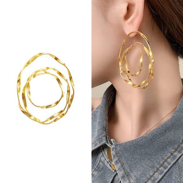 Style Exaggerated Big Circle Three-dimensional Twisted Personality Ear Studs Cold Style High Sense