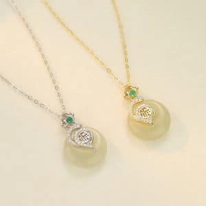 Sterling Silver Snake Chinese Style Hetian Jade Necklace