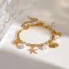 Women's Stainless Steel 18K Dold Pearl Shell Pendant Bracelet