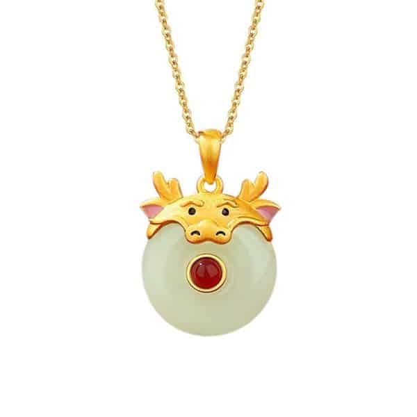 Hetian Jade Peace Buckle Cute Snake 925 Sterling Silver Zodiac Necklace