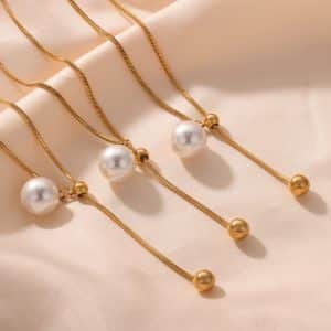 Female Date Titanium Steel Round Bead Tassel Pendant Necklace