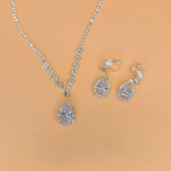 Brilliant Full Diamond Zircon Water Drop Necklace Eardrop Jewelry Set