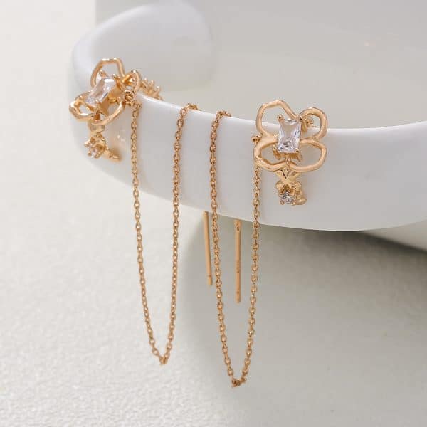 Cross Border Jewelry Wholesale Niche Design Earrings Female Fashion European And American Butterfly Copper Micro Set Zircon Long Tassel Ear Line